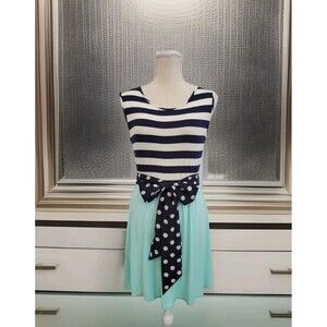 12 Pm By Mon Ami Striped Navy and Mint Mini Dress